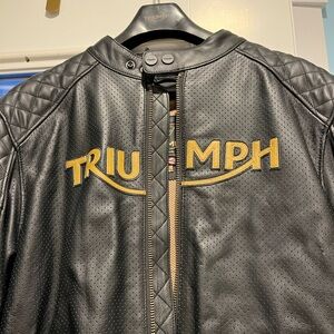 Triumph Black Perforated Leather Jacket with Gold Logo